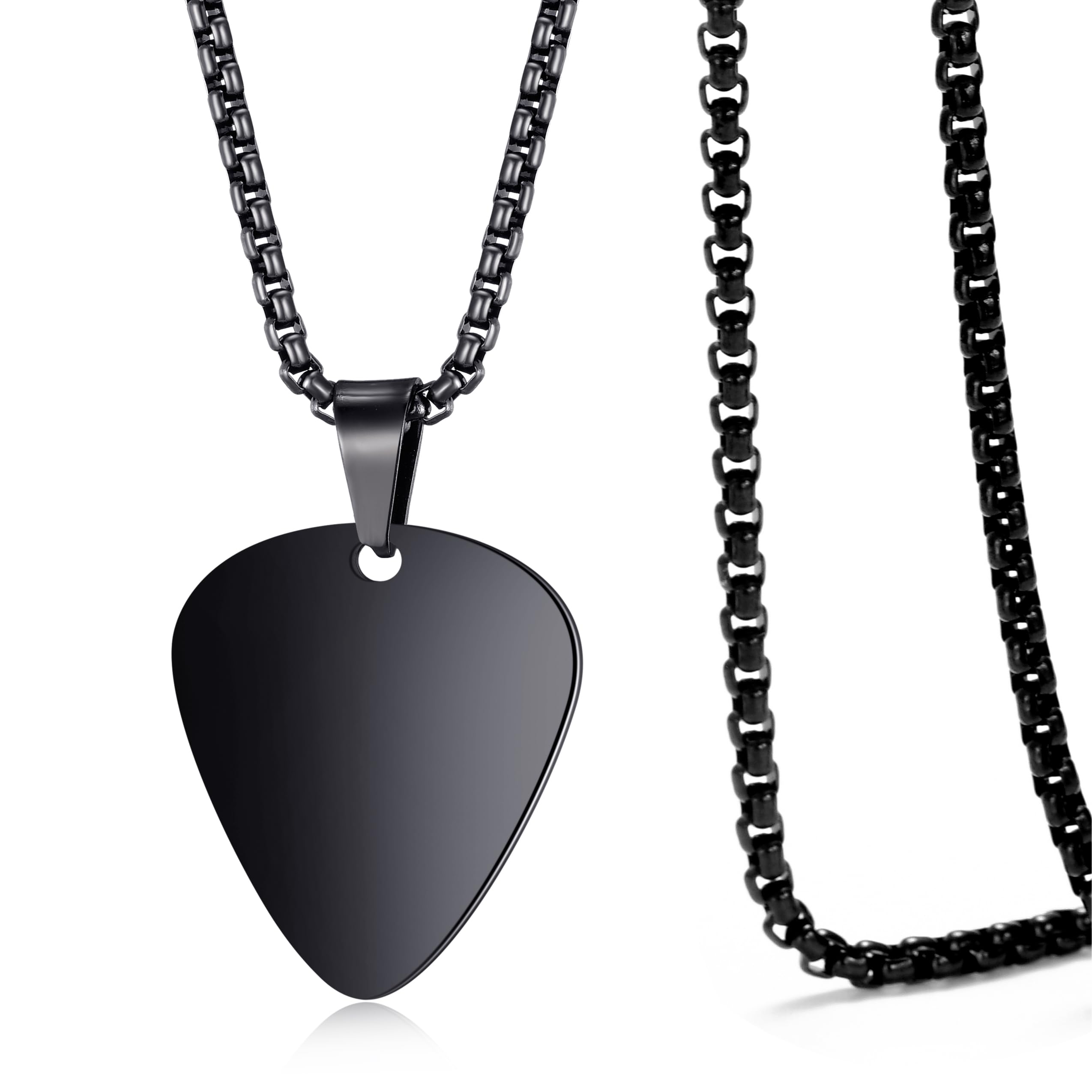 MOO&LEE Guitar Pick Necklace for Men Women Guitar Pendant 24 Inch Stainless Steel Chain, Black